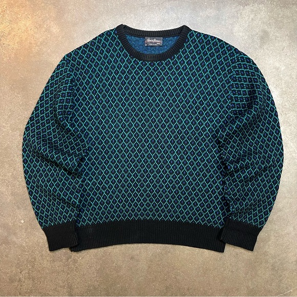 Vintage Reed St. James Wool Blend Geometric Crewneck Sweater Made in USA - Picture 1 of 8